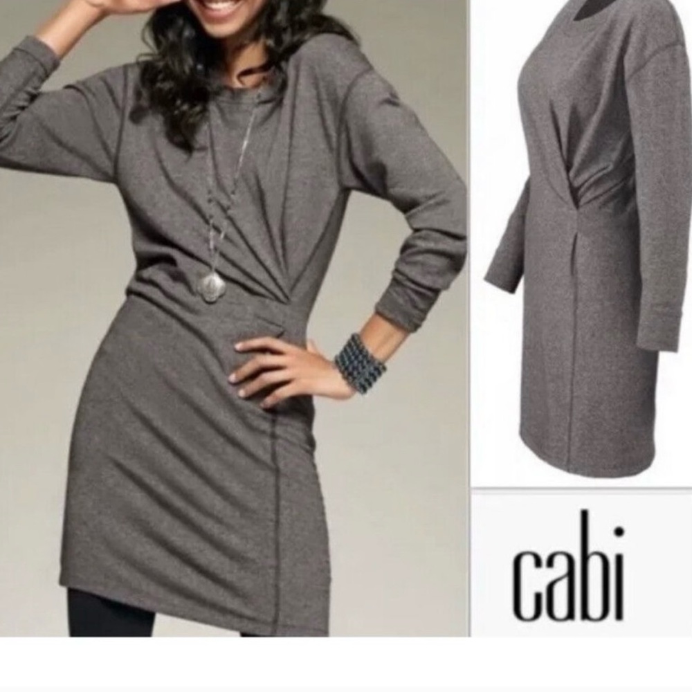 CAbi Heather Gray Side Ruched Mini Dress Size M